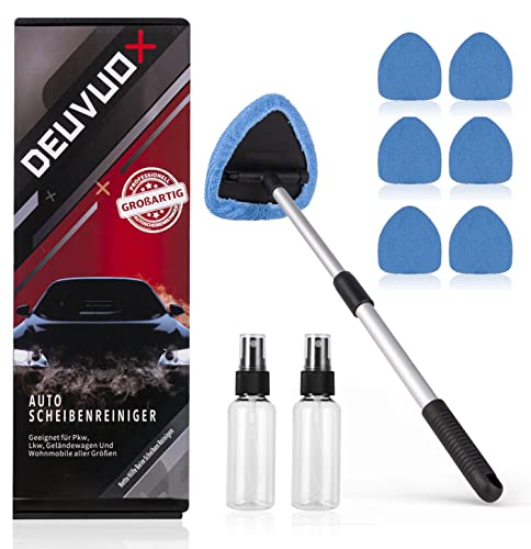 deuvuo Upgraded Car Windshield Cleaning Tool, Expandable Car Window Cleaner with 6 Reusable Microfiber Pads, 2 Spray Bottles, Multifunctional Auto Windshield Glass Cleaner Tool Set by deuvuo - Used condition - CA$8.41