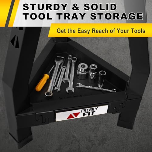 Image of Adjustable Tall Shop Stool, Mechanic Garage Bar Stool Chair, Work Metal Chair for Workshop,360 Swivel Padded Seat, Tool Tray Storage, 350 LBS Capacity, Heavy Duty, Black