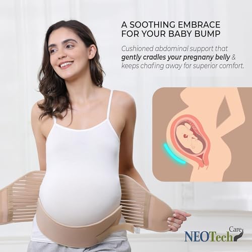 NeoTech Care Pregnancy Support Maternity Belt, Waist/Back/Abdomen Band, Belly Brace, Beige, Size L