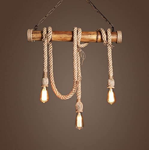 Lustre suspension corde et bambou au design industriel de caractère
