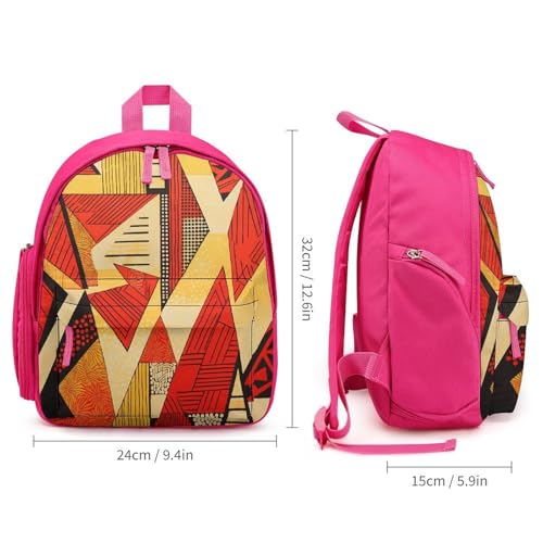 African Style Prints Backpack Small Book Bag with Side Pocket, Lightweight Durable Backpack, Travel Rucksack, Pink-style2