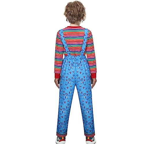 Disfraz infantil Chucky azul con overol floral y camiseta a rayas miniatura 2