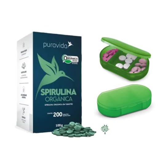 Kit Puravida Spirulina Premium Com 200 Tabletes Pura Vida + Porta Capsula