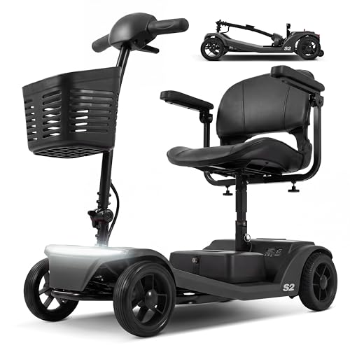 Elektromobil​ Seniorenmobil​– rollstuhl elektrisch faltbar, 4 Räder Faltbare 15 KM-20KM Reichweite, LED-Sicherheitsbeleuchtung,USB Port,Bis 136kg Belastung,elektroroller mit sitz Schwarz