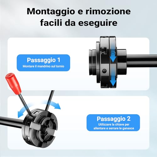 Wiltec Mandrino Di Ricambio Per Tornio Da Banco, Compatibile Con Filettatura M33 X 3,5, Mandrino A Ganasce - 7
