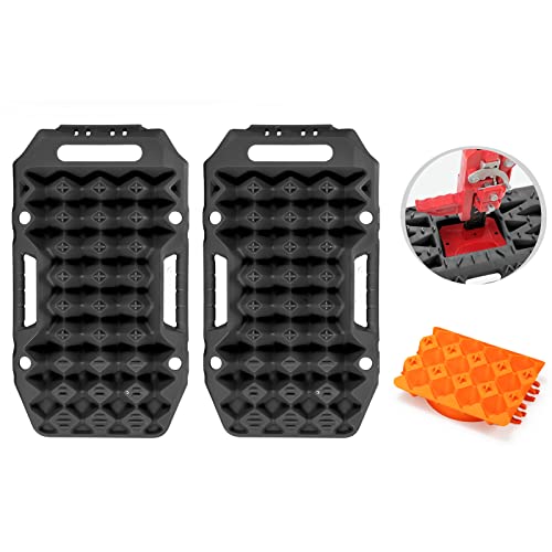 Kanruis Recovery Traction Tracks, Emergency Traction Boards Sand Mud Snow Rescue Mats with Jack Lift Base for Off-Road, 2 PCs Mini-Sized Tire Ladder (Black)