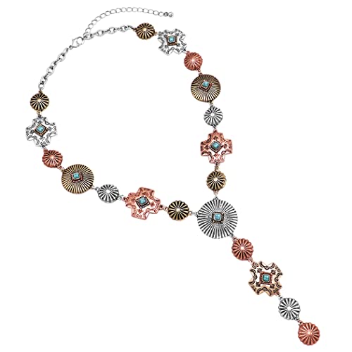 Rosemarie-Jubalee-Womens-Stunning-Tri-Toned-Western-Conchos-With-Semi-Precious-Turquoise-Howlite-Stone-Y-Drop-Collar-Necklace-173-Extender