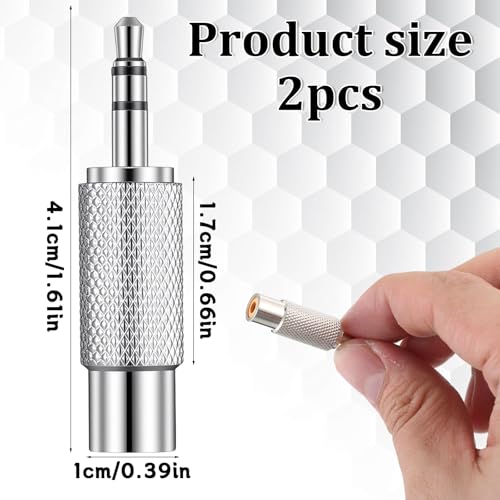 2 Packs adaptador RCA macho a estéreo 3.5 mm plateado miniatura 2