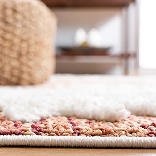 Image of SAFAVIEH Moroccan Tassel Shag Collection Accent Rug - 4' x 6', Orange & Ivory, Boho, Non-Shedding & Easy Care, 2-inch Thick Ideal for High Traffic Areas in Entryway, Living Room, Bedroom (MTS652P)