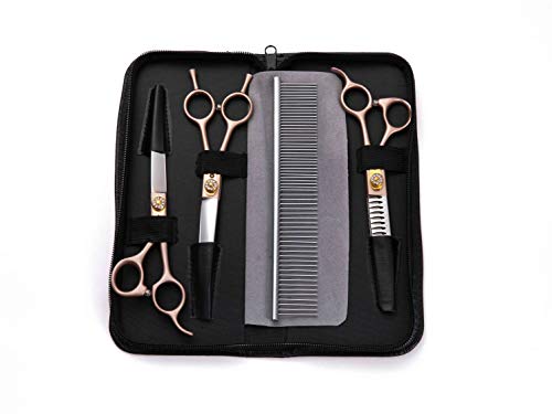 Dream Reach Fellschere Hundeschere 7 Inch professionelles Tierpflege Set aus 440C japanischer Edelstahl gerade&Gebogene&ausdünnen Schere(25%-35% Ausdünnungsrate) Set (7-Zoll-Fellschere Set 02)