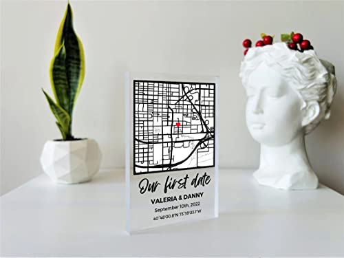 Our First Date Valentines Day Map Plaque - Couple Map, Gift For Her, Acrylic Plaque Couple Gift, Custom Locaiton, Gift For Him, Couples Gift #TOP1