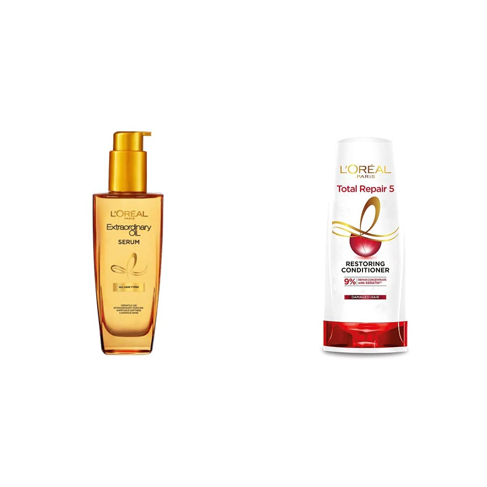 L'Oreal Paris Extraordinary Oil Hair Serum for Women and Men, 100 ml and L'Oreal Paris Total Repair 5 Conditioner, 175ml (With 10% Extra)-picture-21