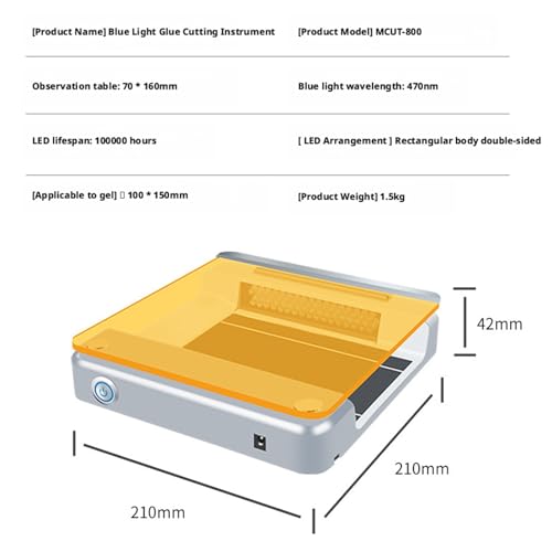 Transiluminador de luz azul, equipo de corte de gel de luz LED de escritorio, área de observación de 70 x 160 mm, brillo ajustable para investigación de laboratorio