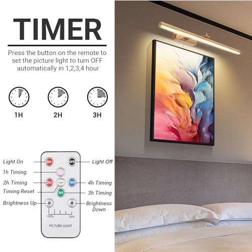Image of Mocalido 2 Pack Picture Light Battery Operated for Wall, 16in Wireless LED Art Light for Painting with Remote, 5200mAh Dimmable Frame Lights for Gallery Library, Brass