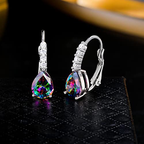 Teardrop Earrings for Women|7 * 9mm Pear-shaped Gemstone Halo CZ Dangle Earrings|18K White Gold Plated Drop Earrings Hypoallergenic Jewelry Gift4
