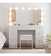 FIONESO Schminktisch Mit Beleuchtung - Kosmetiktisch Mit 3 Schubladen Und Hocker
