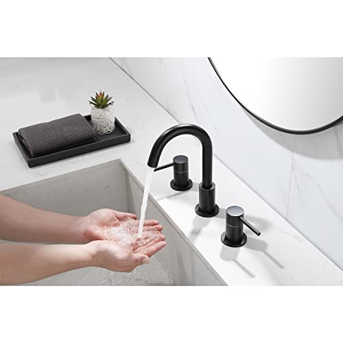 Hanebath 3 Hole Widespread Bathroom Faucet, Two Handle 8 Inch Swivel Spout Sink Faucet With Pop Up Drain Assembly, Oil Rubbed Bronze #TOP2