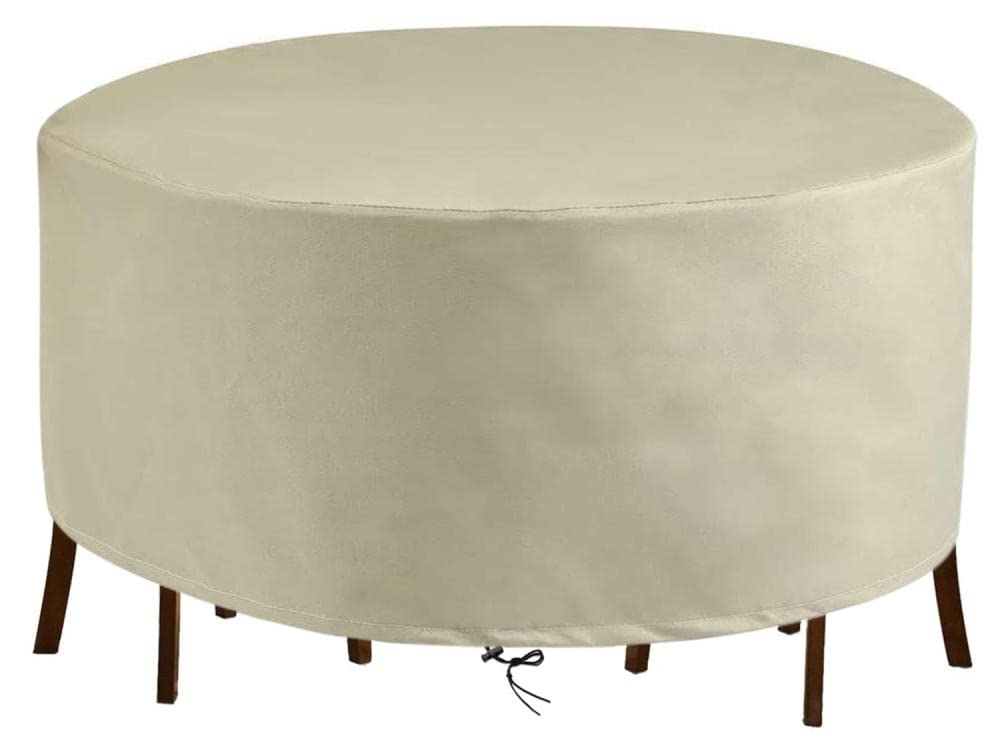 Copertura rotonda per mobili da giardino, 221 x 99 cm, impermeabile e antivento, resistente, colore beige, anti UV, antistrappo, adatta per set di diametro 220 cm x altezza 100 cm