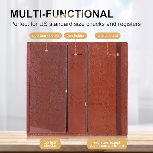 Image of CASMONAL Checkbook Covers for Personal Checkbook Holder RFID Premium Vegan Leather Checkbook Cover for Duplicate Checks
