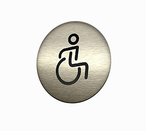 DOJA Barcelona | Pictogramme Rond en Acier | Handicapé | Couleur Gris | 100mm Ø | Stickers Porte de Toilette | Panneau WC Adhesif Handicap | Signe Salle de Bain | Signalétique Wc