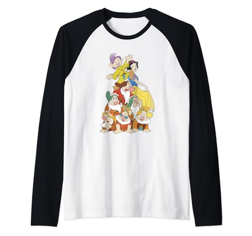 Disney Snow White Seven Dwarf Stack Raglan Baseball Tee, Black