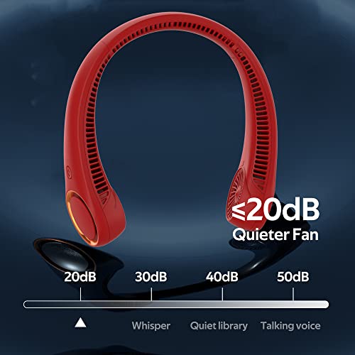 Image of Portable Neck Fan, Hands Free Bladeless Fan, 360 Cooling Personal Fan,Wearable Quiet Fan for Outdoor Indoor, Birthday Gifts for Men Women Mom Dad, 4000mAh Battery USB Rechargeable, 3-Speeds (Red)