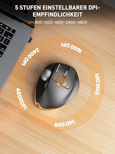 SABLUTE MAM1 Pro Ergonomische Trackball Maus Kabellos, RGB, Bluetooth & USB – Ansicht 5