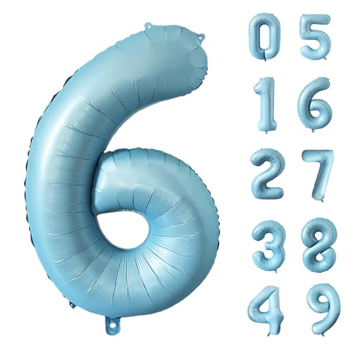 40 Inch Matte Blue 6 Number Balloons Light Blue Number 6 Foil Balloon Mylar Helium Balloon for Birthday Party Decoration Wedding Anniversary Supplies (Number 6)