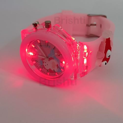 Image of Brishti 3D Cartoon Character Multicolored Glowing Digital Light and Girl's Analogue Wrist Watch | Unique 3D Cute Cartoon Character on Strap | Soft Silicone Strap | Suitable for Age 3-12 Year Kids