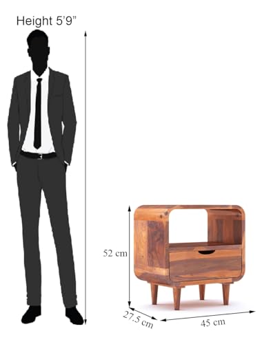 Image of Furniture Solid Sheesham Wood Bedside End Table with 1 Drawer and 1 Open Shelf Storage for Bedroom Wooden Nightstand Table Home Office (Honey Finish)