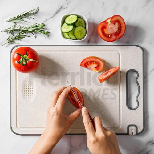 Image of Herrlich Homes Large Steel Chopping Cutting Board for Kitchen with Knife Sharpner | Heavy-Duty Cutting Board | Dual Side usable | Food Grade Quality | Large | 36 x 25 cm