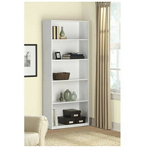 Mainstay` 5-Shelf Wood Bookcase (White, 5-Shelf)