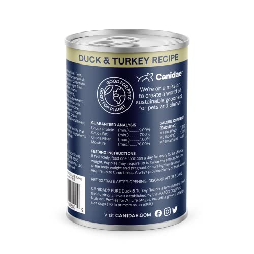CANIDAE Grain Free Pure Adult Dog Wet Food Duck & Turkey Formula, 13 oz by CANIDAE