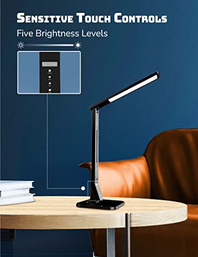 Soysout Led Desk Lamp, Table Lamp With Usb Charging Port, 4 Lighting Mode With 5 Brightness Levels, 1H Timer, Memory Function, Brightest Desk Light For Study, Reading, Office And Bedroom, 14W (Black) #TOP1