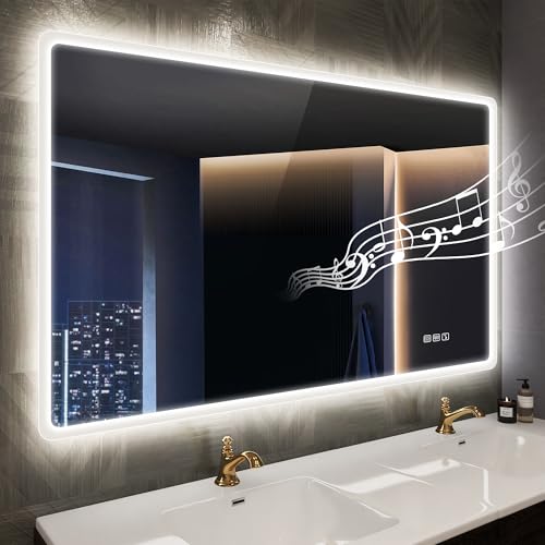 STARLEAD 40"x28" LED-Bathroom-Mirror-with-Lights, Wall-Mounted with Bluetooth Speaker, Anti-Fog, 3 Color Temperature, Dimmable Brightness, Waterproof,