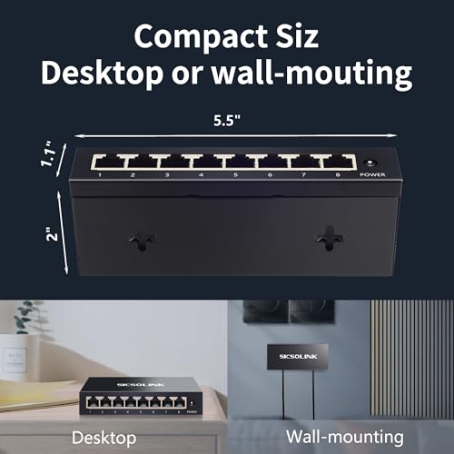 Image of 8-Port Gigabit Unmanaged Switch, Ethernet Splitter Hub, Plug & Play, Fanless Silent, Metal Case, Desktop /Wall Mount, Traffic Optimization for Home /Office /Gaming