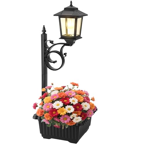 Melunar Outdoor Flower Pots 2 in 1, Solar Post Lamps