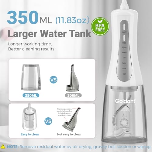 Image of 2026 New 350ML Water Flosser with Drainage & Storage Stand, Keeps Dry & Clean, 5 Modes, 360Nozzle, Cordless Rechargeable, IPX7 Waterproof, Portable for Home & Travel (White)