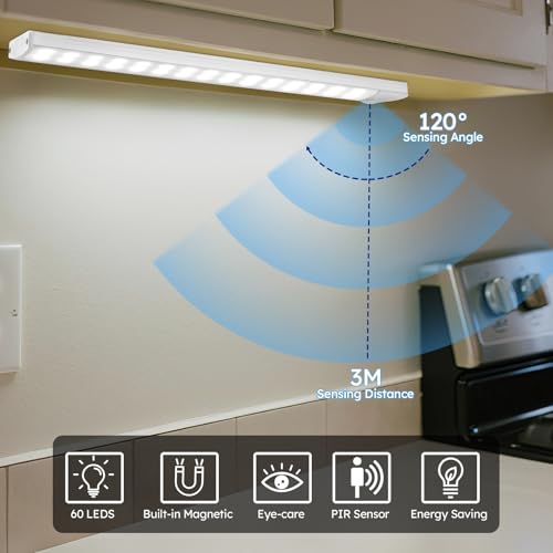 CNMTCCO Under Cabinet Kitchen Lights, 2Pcs 30cm Motion Sensor Lights Indoor Rechargeable, LED Cupboard Light 3 Colour Temperature, Magnetic Wireless Wardrobe Light for Kitchen,Bedroom,Closet,Stairs - Image 4