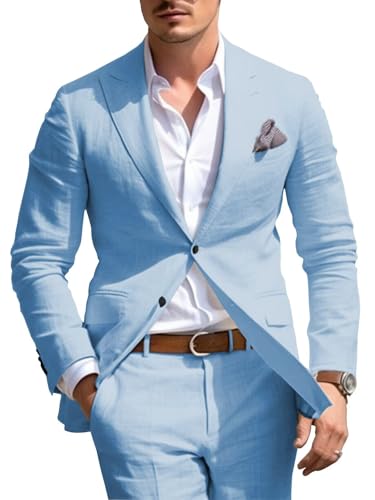 SHUZHXLZANGY Linen Suits for Men Wedding 2 Piece Slim Fit Suits for Men Summer Linen Suit Groom Groomsmen Suit3