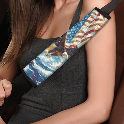 Image of AFPANQZ Eagle Pattern USA Flag 2pcs Universal Car Seat Belt Pads Cover Vehicle Seat Belt Comfort Shoulder Pads for Adults Children Seat Cushion Shoulder Straps Cushion for Bags