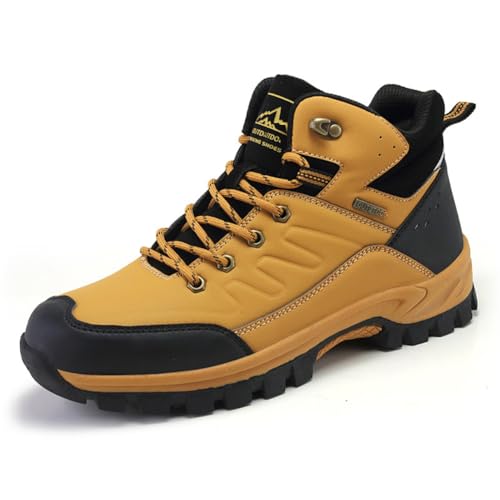 Botas de montaña de caña Alta, Zapatos Impermeables para Senderismo y Trekking en Primavera y otoño, Zapatos Ligeros para Entrenamiento y Viajes al Aire Libre, Escalada. Amarillo 42