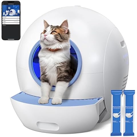 Self Cleaning Litter Box for Cats 2 Pack Cat Litter, Nafcefi Automatic Cat Litter Box Self Cleaning Extra Large, Robot Litter Box Self Cleaning App Control/Odor Removal Litter Box Blue Cover