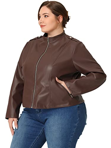 Agnes Orinda Plus Size Jacket for Women Faux Leather Moto Biker Coats Zip Up Halloween Jackets3