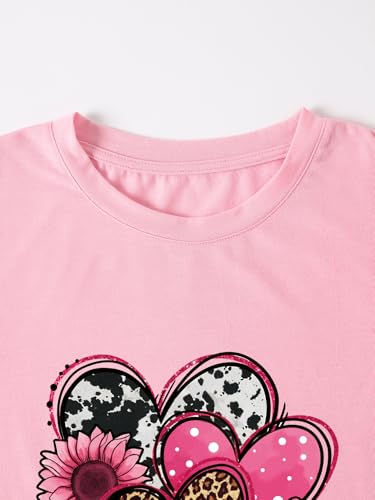 Girl's Heart Print T-Shirt Short Sleeve Tee Cute Casual Top3