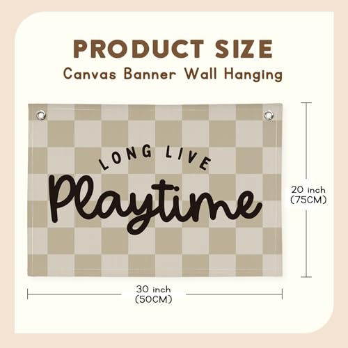 Image of Playroom Wall Decor, Long Live Playtime Banner, Playroom Wall Decor Boy Nursery Decor, Checkered Canvas Banner Wall for Playroom Toddler Room, Boys Girls Kids Room,Classroom ,playtime