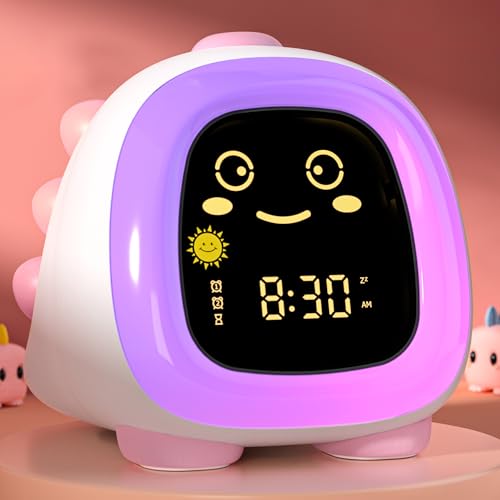 hansang Leuke Kids Klok, Nachtlampje voor Kinderen met Snooze Mode Slaap Timer Dual Alarm Slaap Training 3 Helderheid 10 Kleur Nachtlampje Verstelbare Volume Geheugen Batterij, Ok to Wake Klok voor
