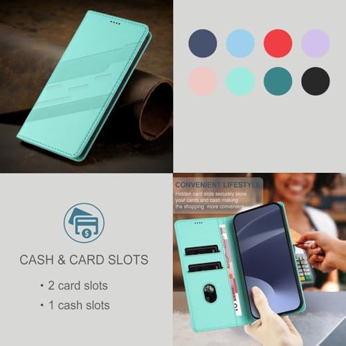 Étui Moto G86 Power en cuir vert menthe avec clapet magnétique - 5