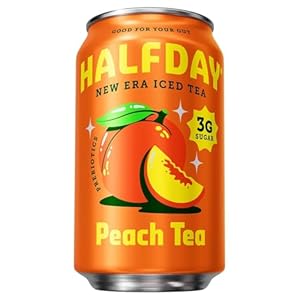 Halfday, Prebiotic Peach Iced Tea, 12 Fl Oz Can