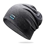 fesoklaf Sommer-Bluetooth-Beanie-Mütze, Kopfhörer für Damen/Herren, kabellose Musik, Slouchy, Beanie-Mütze, Headset mit Mikrofon für Sport, grau, Einheitsgröße